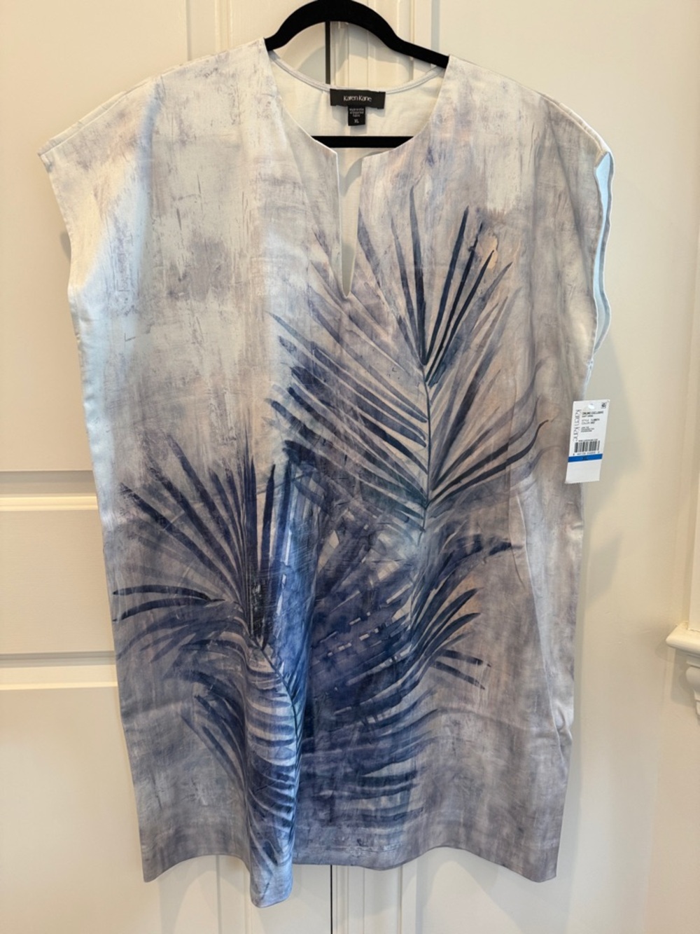 Karen Kane Navy Palm-Print Cotton Dress XL NWT